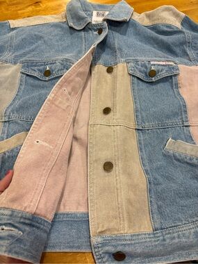 Vintage Together! Denim Jacket M Pastel Colorblock 90s Oversized